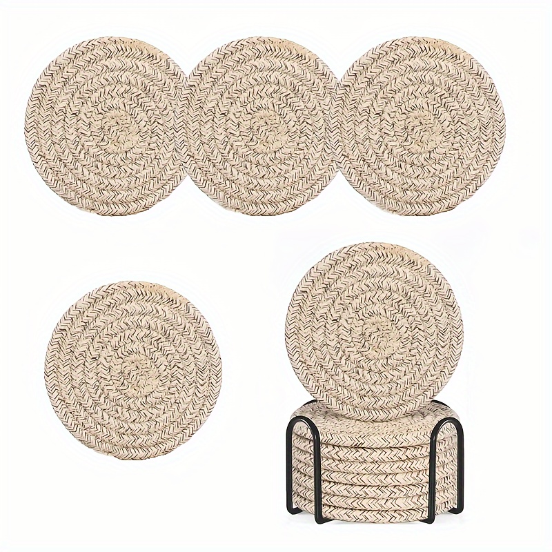 

8pcs Set Boho Chic Absorbent Coasters - Cute Drink Mats For Coffee Tables & Farmhouse Decor, Polyester Blend