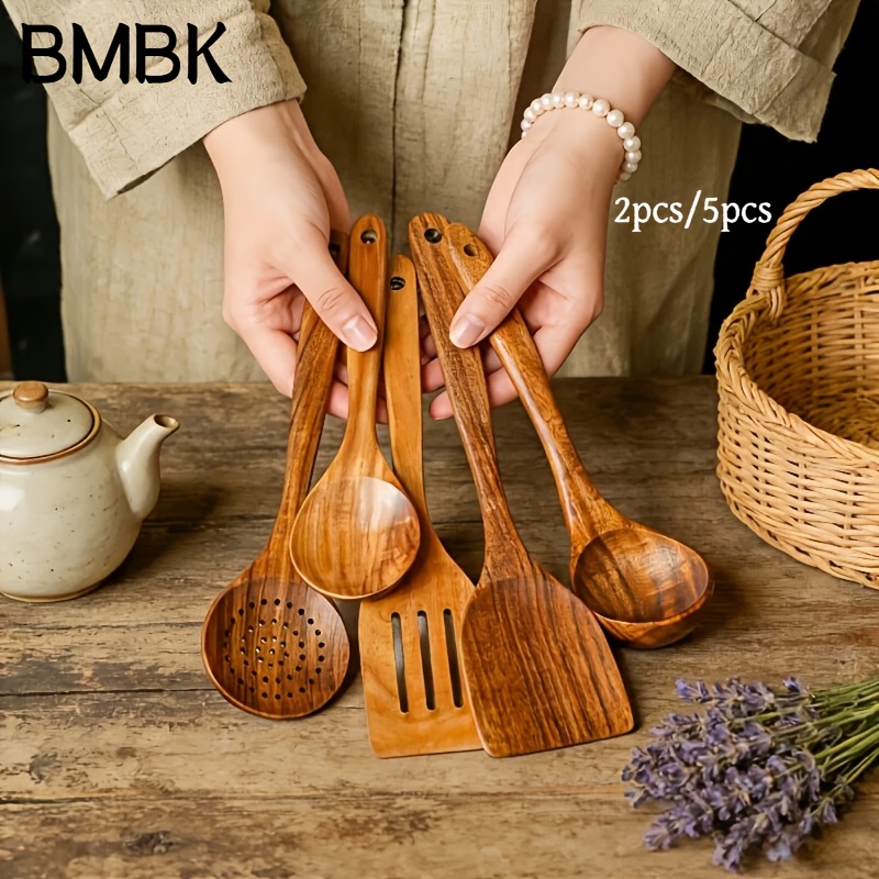 Conjunto de 2/5 peças de Utensílios de Cozinha de Madeira Natural 2