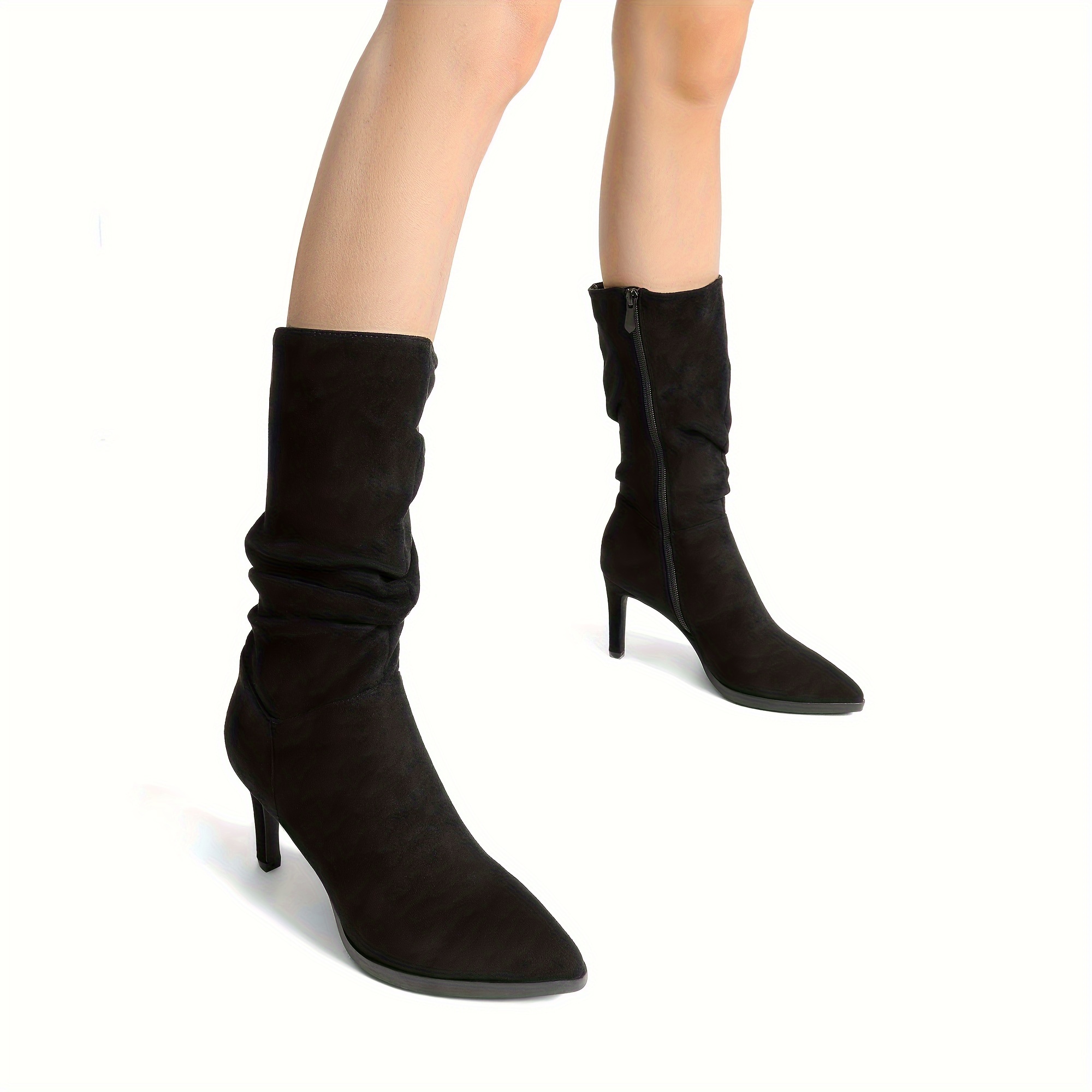 

Women's Stiletto Heels Mid Calf Boots High Heels Pointed Toe Zip Fashion Dressy Boot