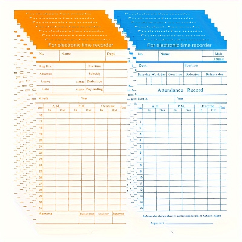 Attendance Cards Clock Attendance Sheet 6 Columns 2 Sides - Temu