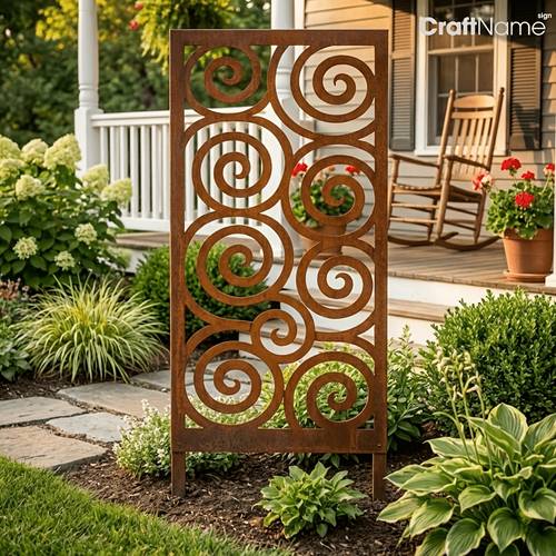 2d flat 2d flat 2d flat rustic vintage spiral metal garden panel 2d retro metal decorative screen with floral theme suitable for courtyard lawn wall sculpture and floor standing display 2d flat