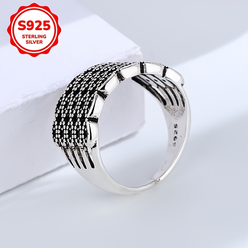 Vintage Open Ring 925 Sterling Silver with CZ Boho Style