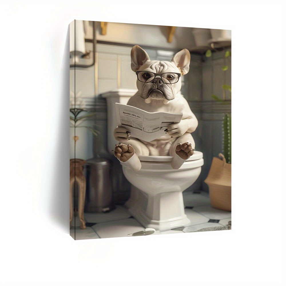 

French Bulldog In The Toilet - Humorous Canvas Wall Art, Perfect Gift For Dog Lovers, Ready To Hang Home Decor