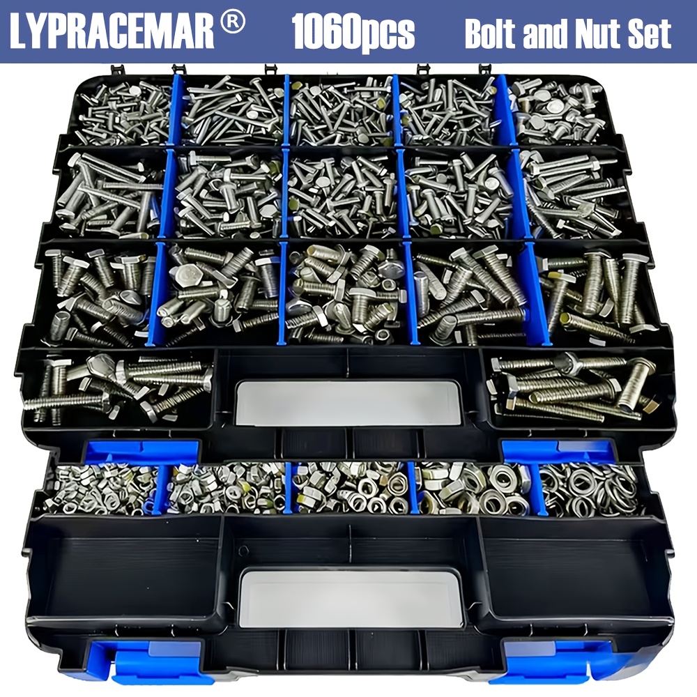 Image of 1060pcs Heavy Hex And Nut Kit, Stainless Steel Metric M4 M5 M6 M8, Nut Washer Set With Double-sided Tool Box, Suitable For Enthusiasts, Professionals, Home Decoration Gift For Husband
