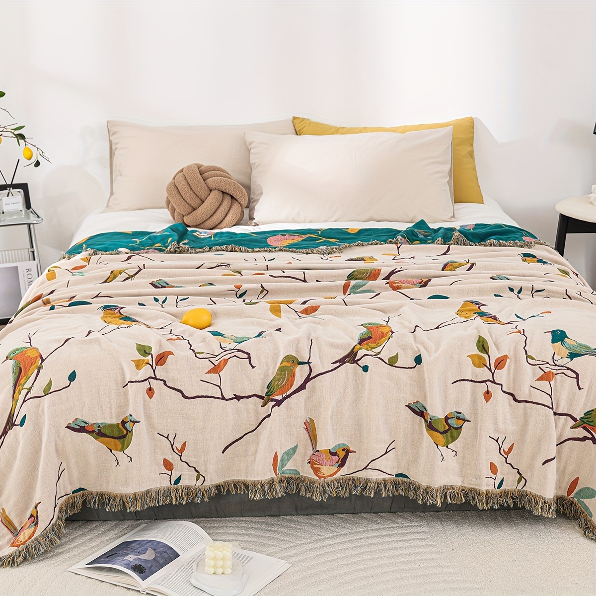 

1pc Bird Pattern Bed Nap Casual Blanket, Cotton Multi-layer Tulle Sofa Blanket, Air Conditioning Quilt