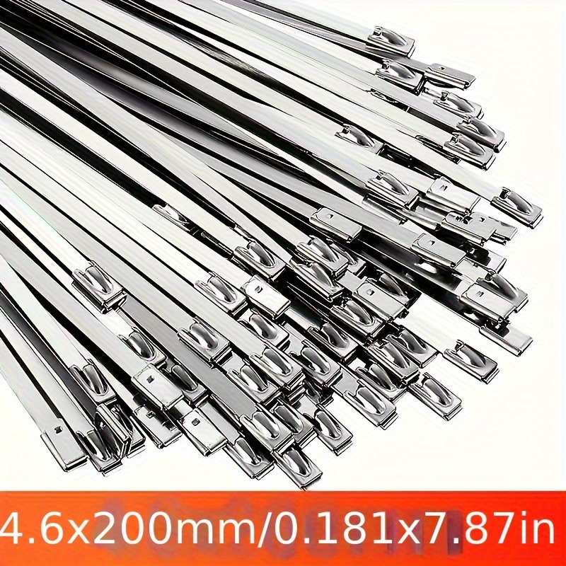 TEMU [200mm] 400pcs Heavy Duty Stainless Steel Zip Ties - Cable Ties For Exhaust Wrap, Indoor & Outdoor Use