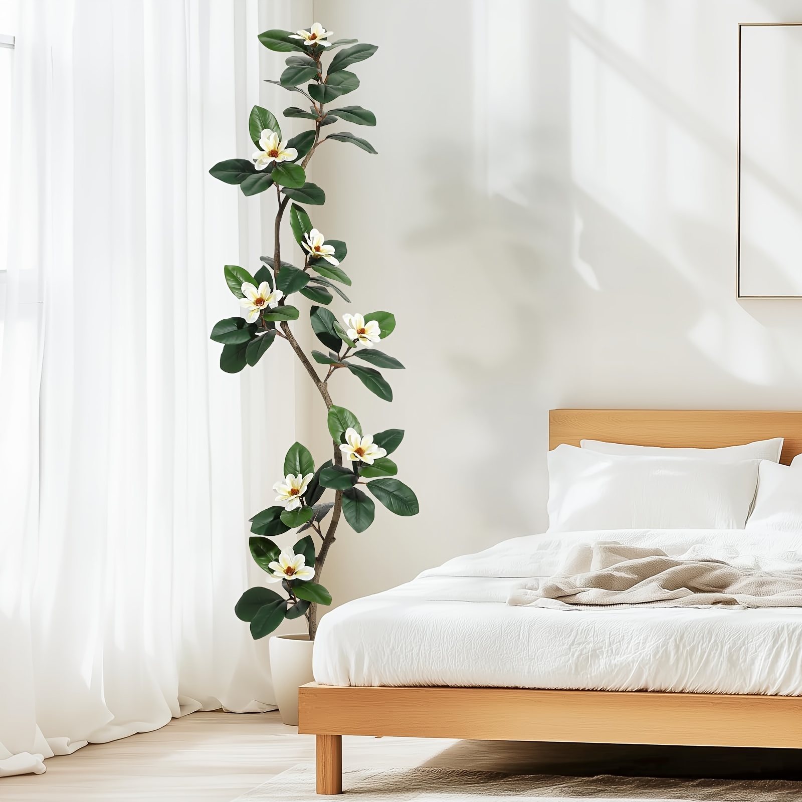 Künstlicher Magnolien-Baum (213 cm) – mit 8 weißen Blüten, im Topf