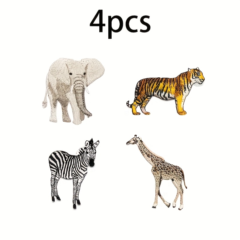 E-shop 4er-Set Niedliche Tier-Patch-Applikationen, Aufnähen Biegen Zebra Tiger Elefant Giraffe Patches für Jacken Hüte Rucksäcke Jeans Kleidung Schuhe