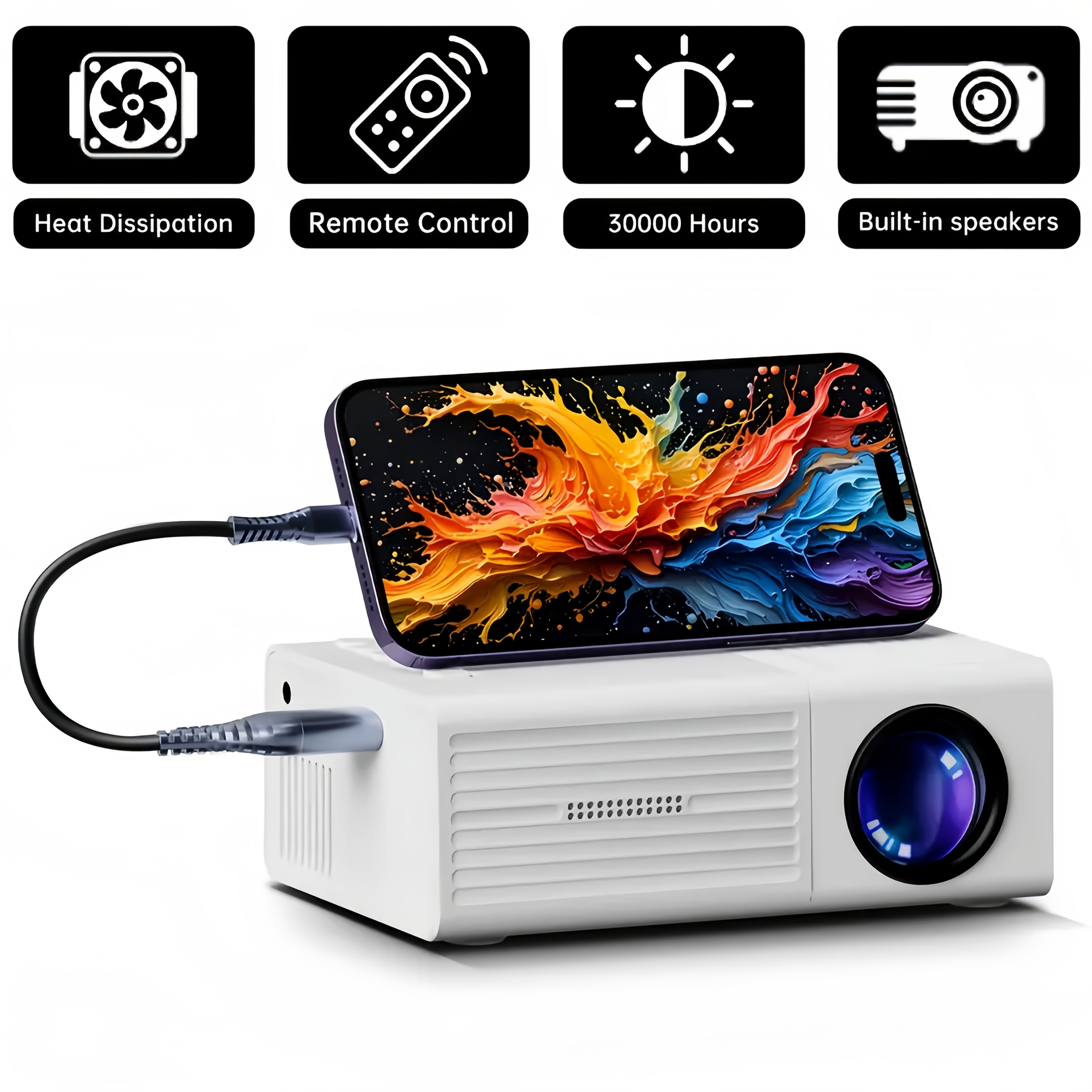 TEMU Portable Video Projector For Home Use, Mini Outdoor Projector, Supports Phone Screen Mirroring - With Remote Control Operation, Compatible With