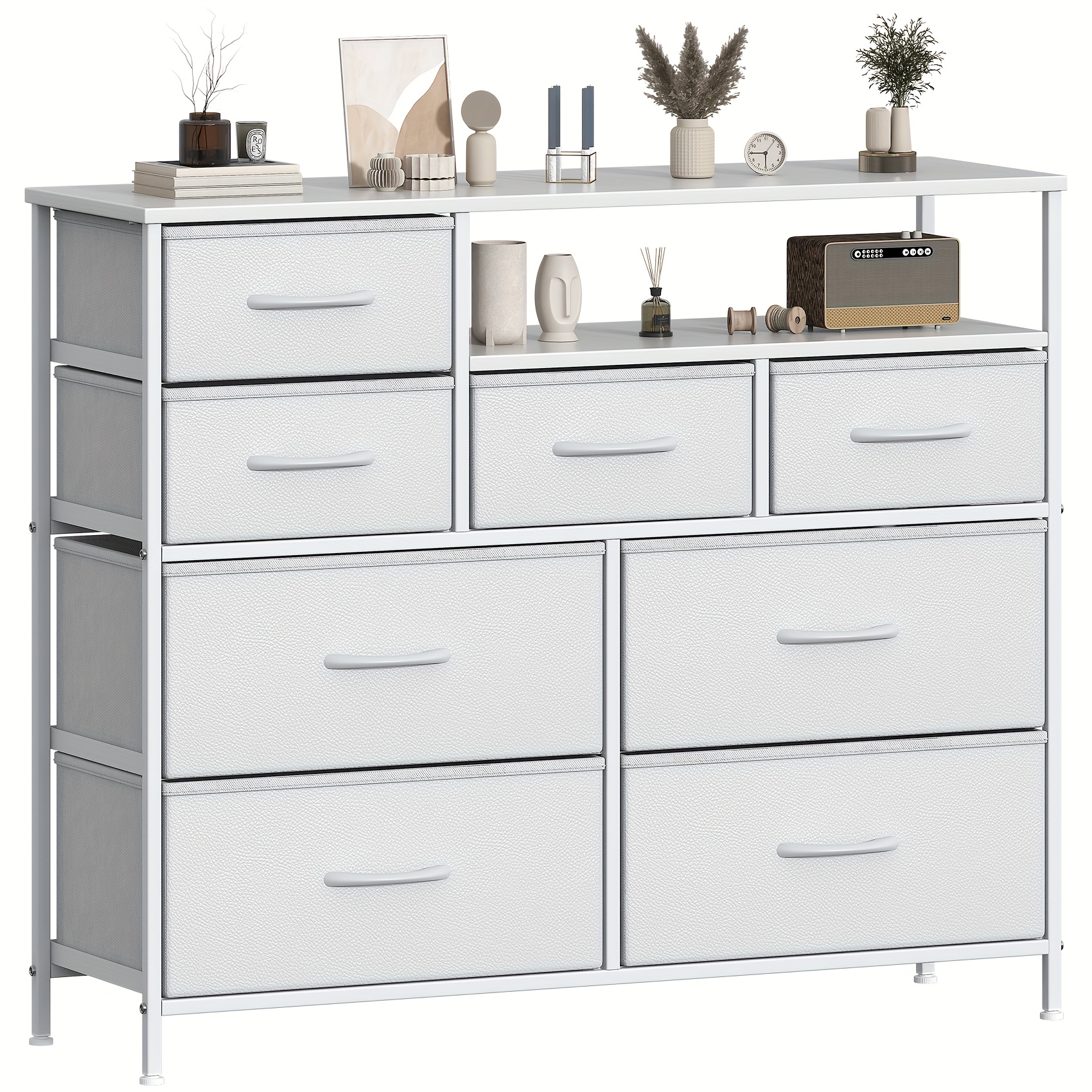 Winkalon 8-drawer Fabric Dresser - Multi-tier Storage Unit With Drawers And Open Shelves, Ideal For Living Room And Bedroom Use, Storage Drawer Units
