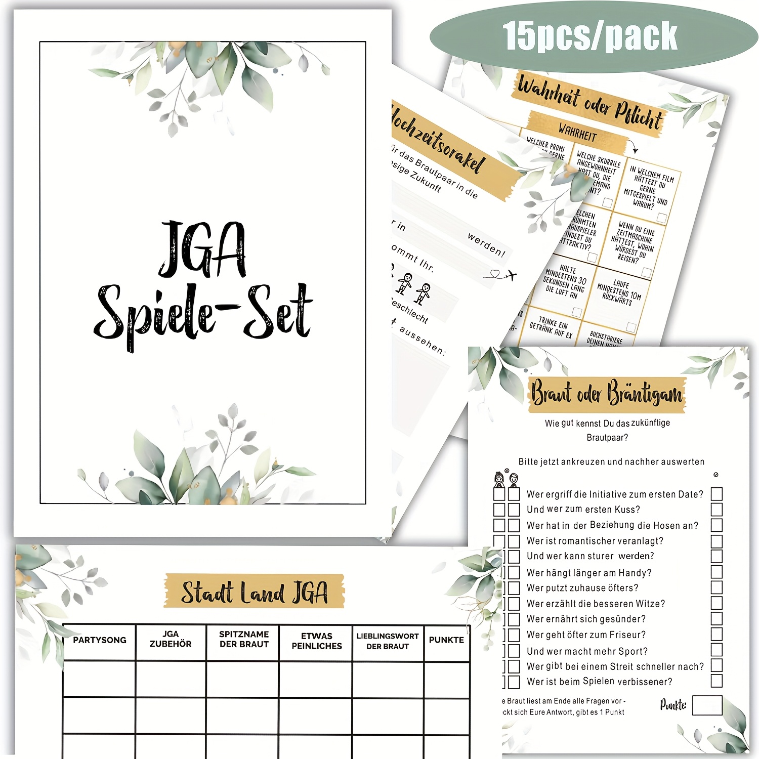 E-shop JGA Games Damen Set mit 4 Spielen - 15 X Braut oder Bräutigam, City Country JGA, Truth Or Dare Hochzeit - Junggesellenabschied Spiele