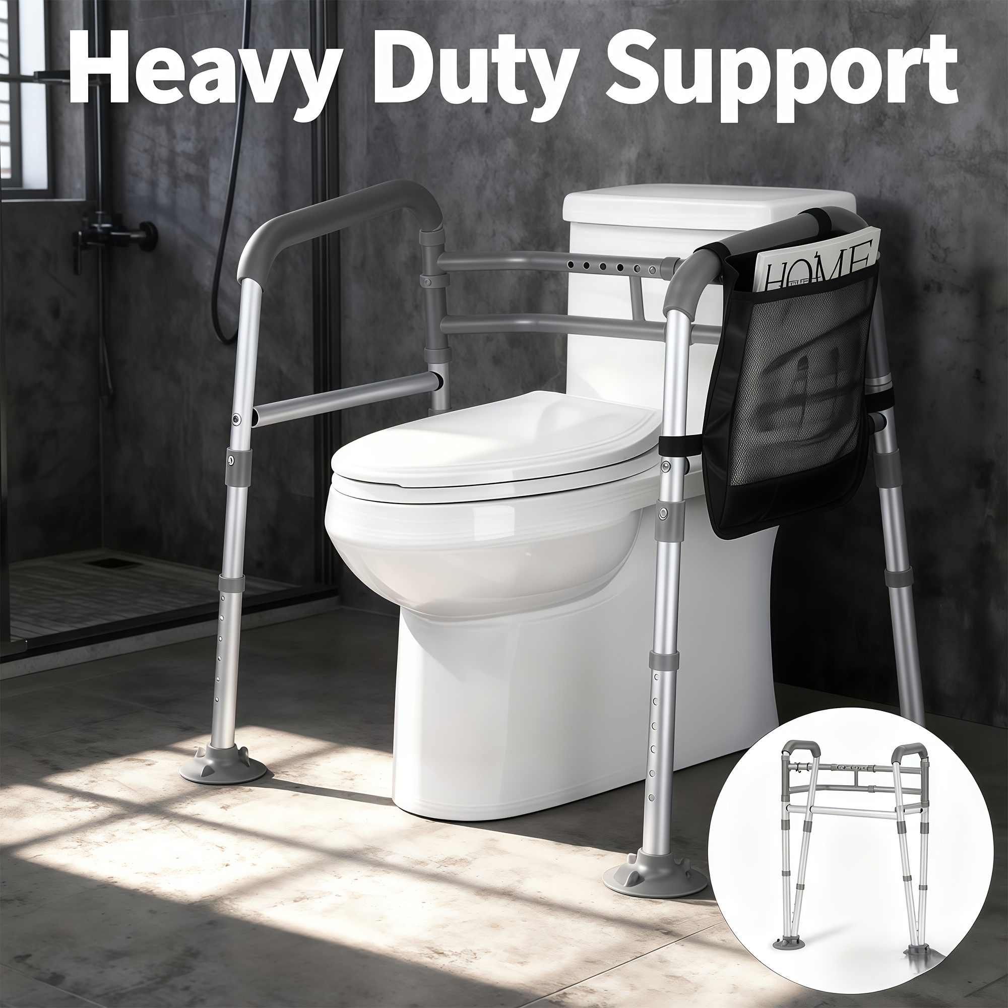 Adjustable & Foldable Toilet Safety Frame With Handles & Suction Cups - Aluminum, 136.08 Kg/300 Lbs Capacity, FSA/HSA Eligible, Ideal For Elderly, Seniors, Disabled - Fit, Sturdy Support - Image 8