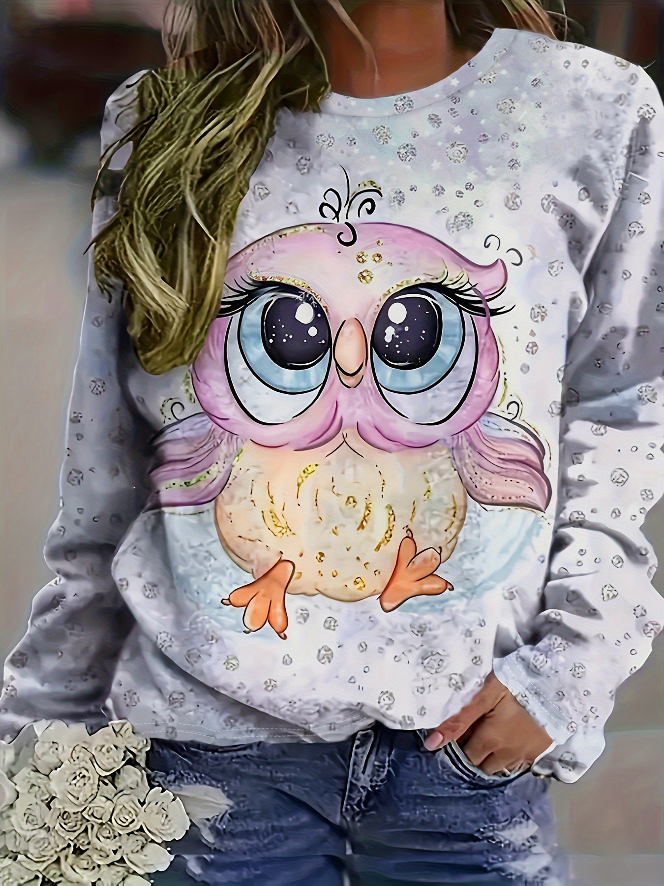 Kapuzenpullover Pullover Mit Eulen Motiv FÃ¼r Damen 