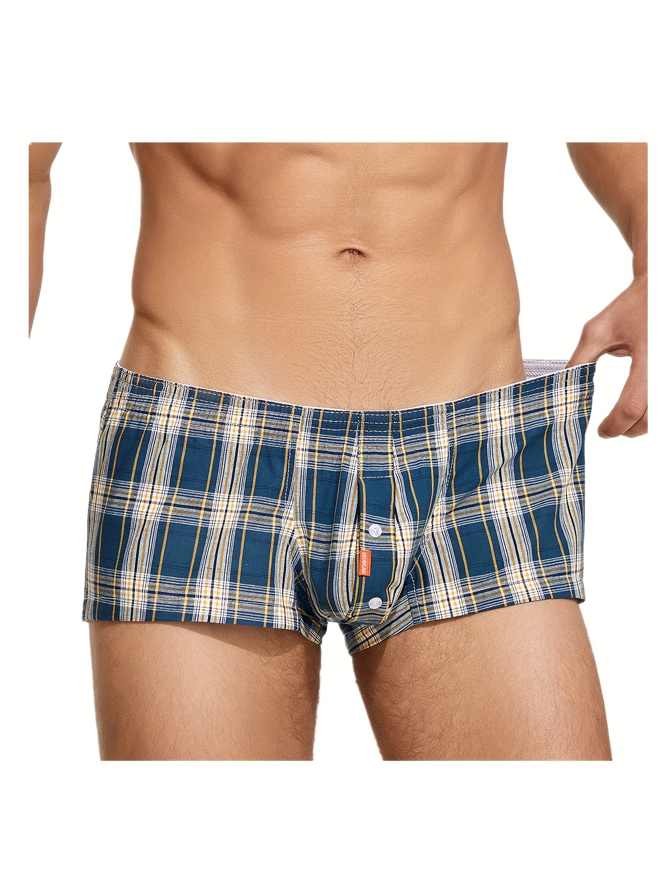 Asian Size Men's Plaid Boxer Shorts Underwear Casual Button - Temu