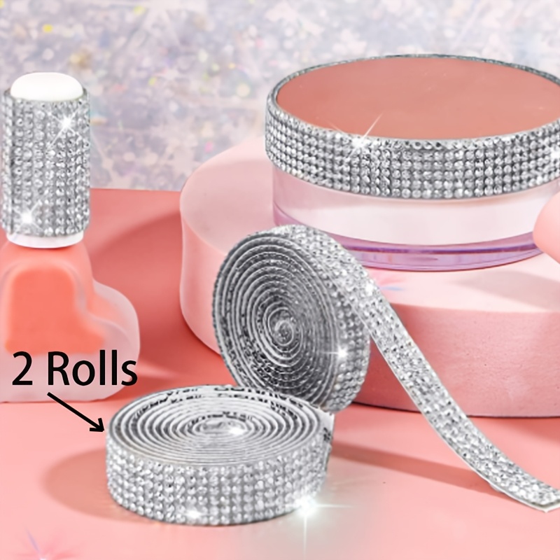 E-shop 72 Zoll 2 Rollen selbstklebender Strassbesatz, je 1 Yard, funkelnde Diamant-Aufkleberstreifen für Bastelarbeiten, Hochzeits- Partydeko, Spiegel-