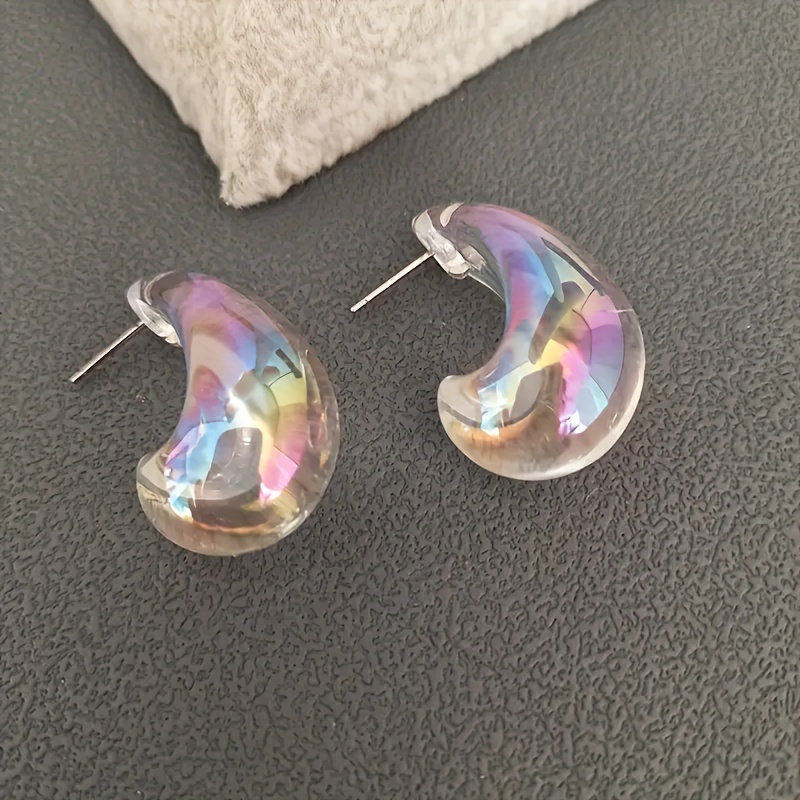 TEMU Elegantes Aretes , Colgantes con Forma de Agua para Mujer - Diseño Transparente y Colorido con Varillas de Acero Inoxidable, Perfectos para