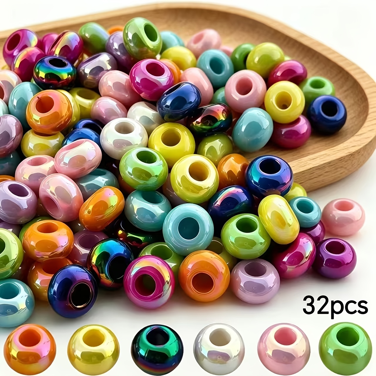 TEMU 32pcs 8*14mm Colored -coated Acrylic Flat Round Beads, Suitable For Clothing, Shoes & Boots, And Jewelry Accessories > Women's Fashion > Women's