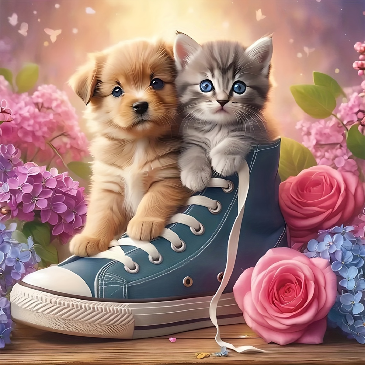 

5d Diamond Painting Kit Cute Puppy & Kitten With Shoe - Full Drill Round Acrylic Diamonds Diy Art Stitch Embroidery Set - Home Wall Decor Craft (1pc, Multiple Sizes)