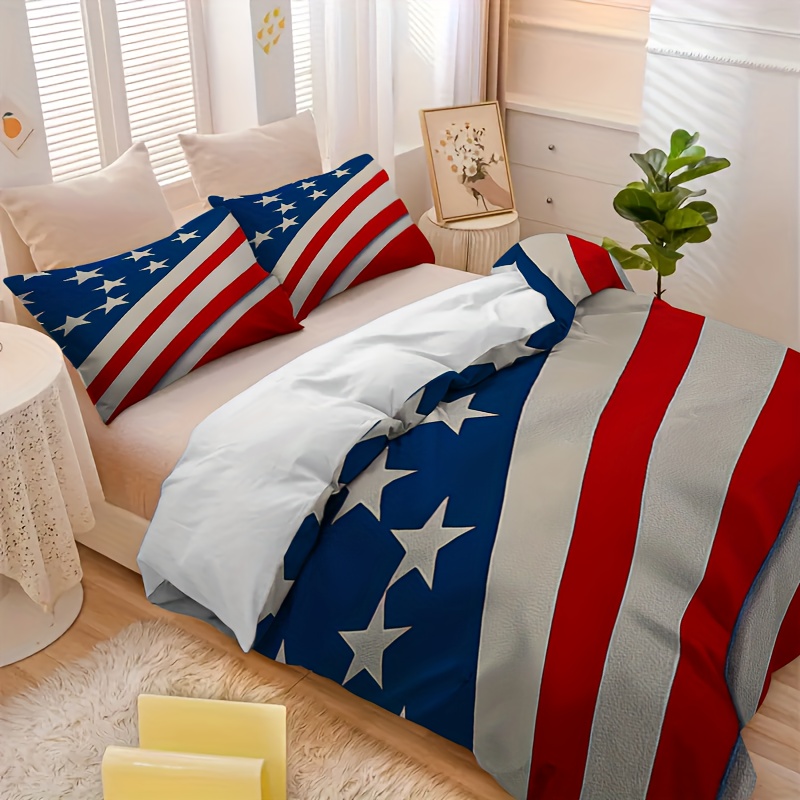 TEMU 3pcs Duvet Cover Set, 1 Duvet Cover And 2 Pillowcases, American Flag Pattern Print, , Full/queen/king Size, , Farmhouse Bedding Set