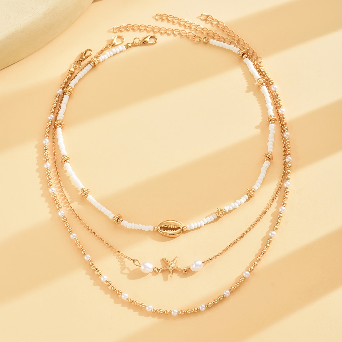 3pcs Women's Choker Necklace Set, Shell & Starfish Pendants