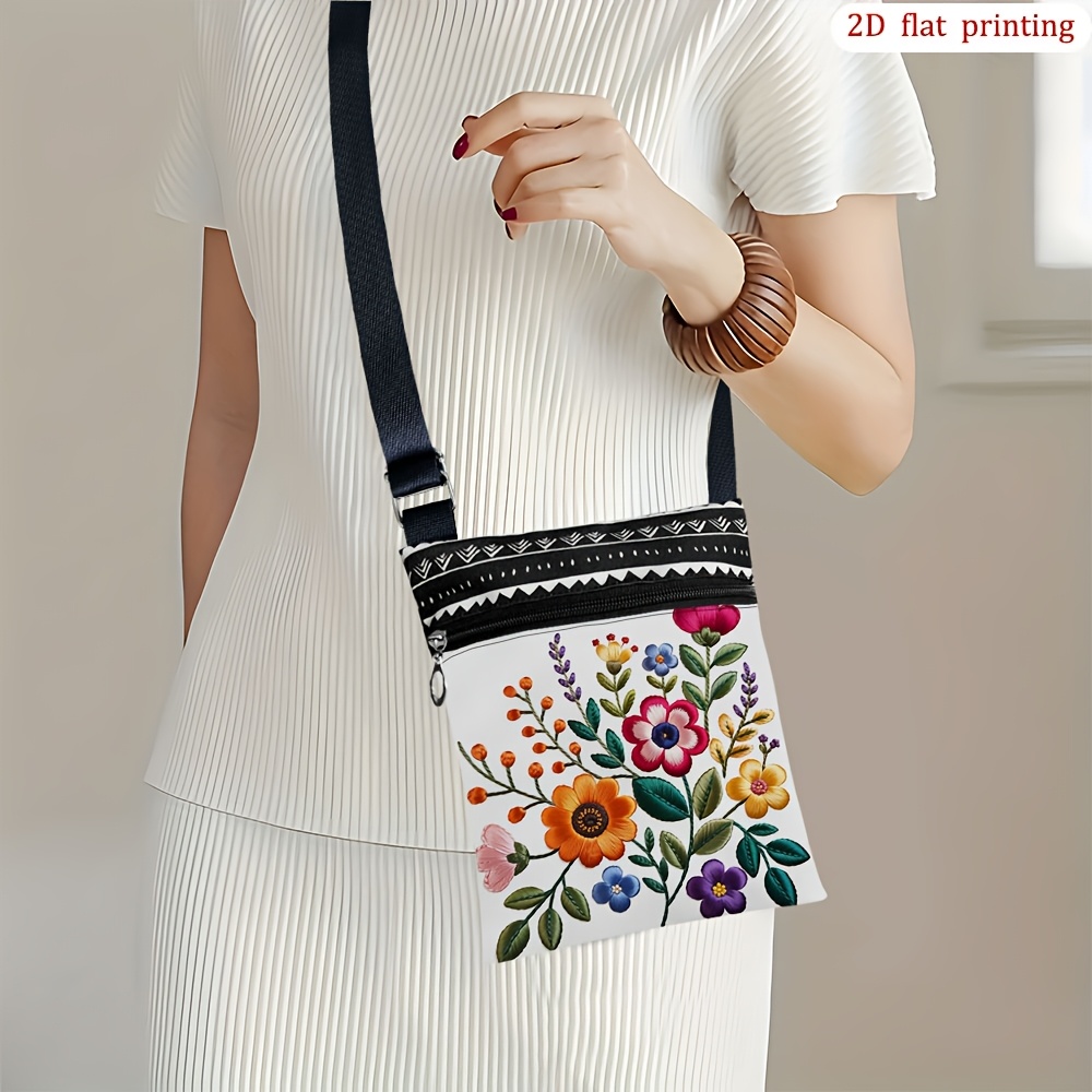 TEMU 1pc [2d Flat Printing] Floral Crossbody Bag In Orange, Blue, Purple, And Red For Everyday Use, Versatile And Sturdy Small Phone Bag Ideal For