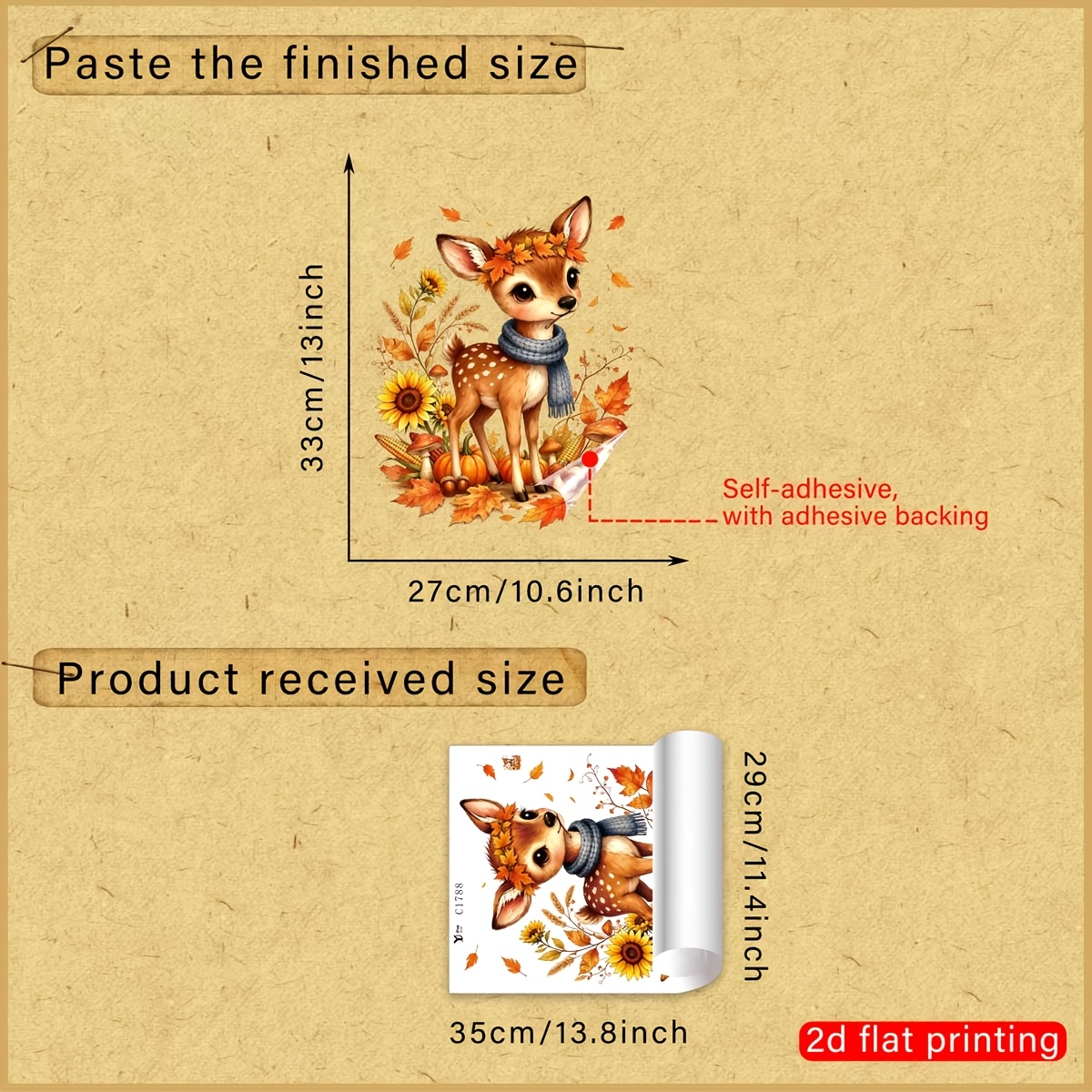 TEMU 2d Flat - 2d Flat - 1pc 2d Flat-printed Autumn Forest-style Cute Fawn With Sunflowers And Window Decal, Creative Self-adhesive Removable