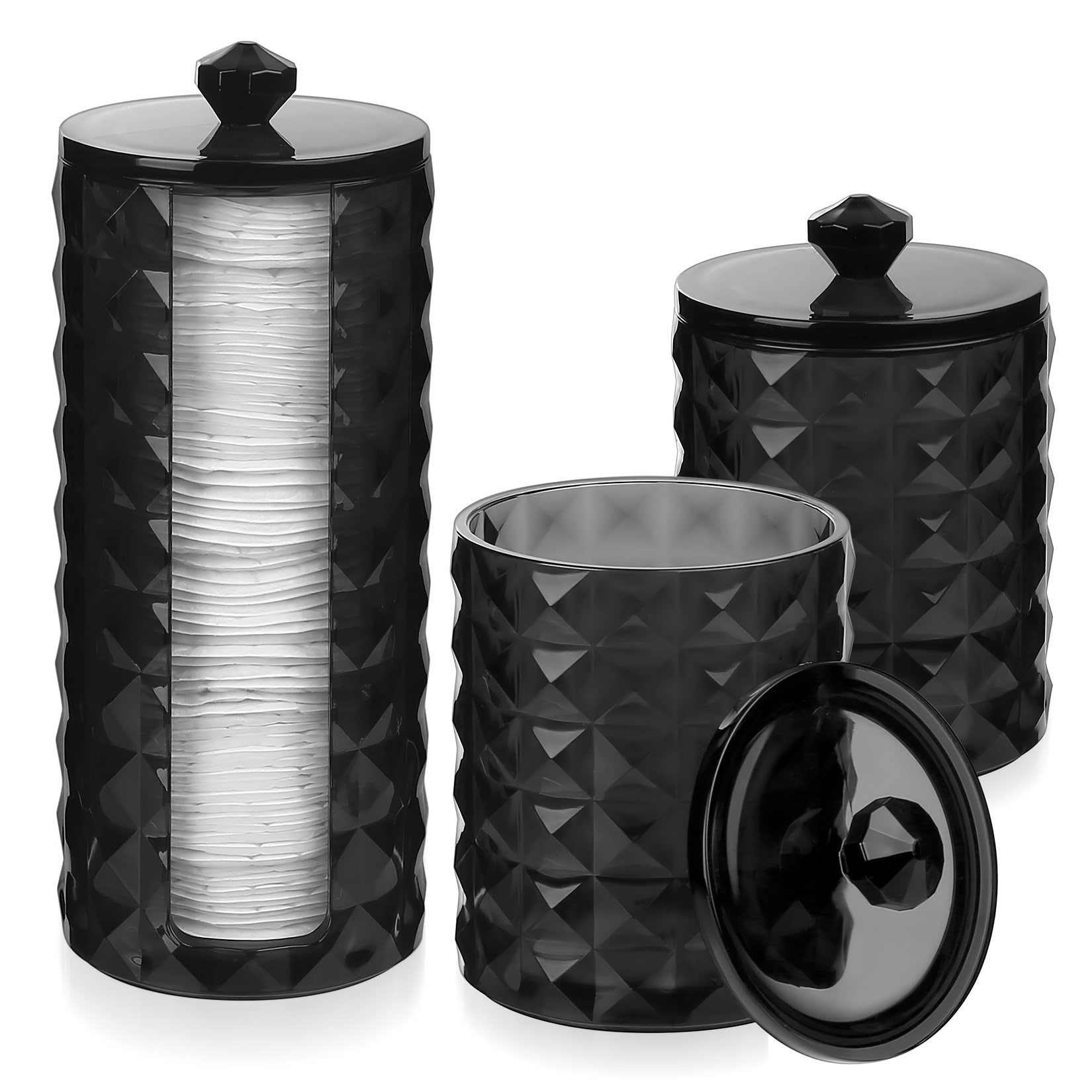 TEMU 3pcs Holder Bathroom Container, Ball Swabs Dispenser, Clear Apothecary Jar Set For Storage Round Pads, Floss Picks