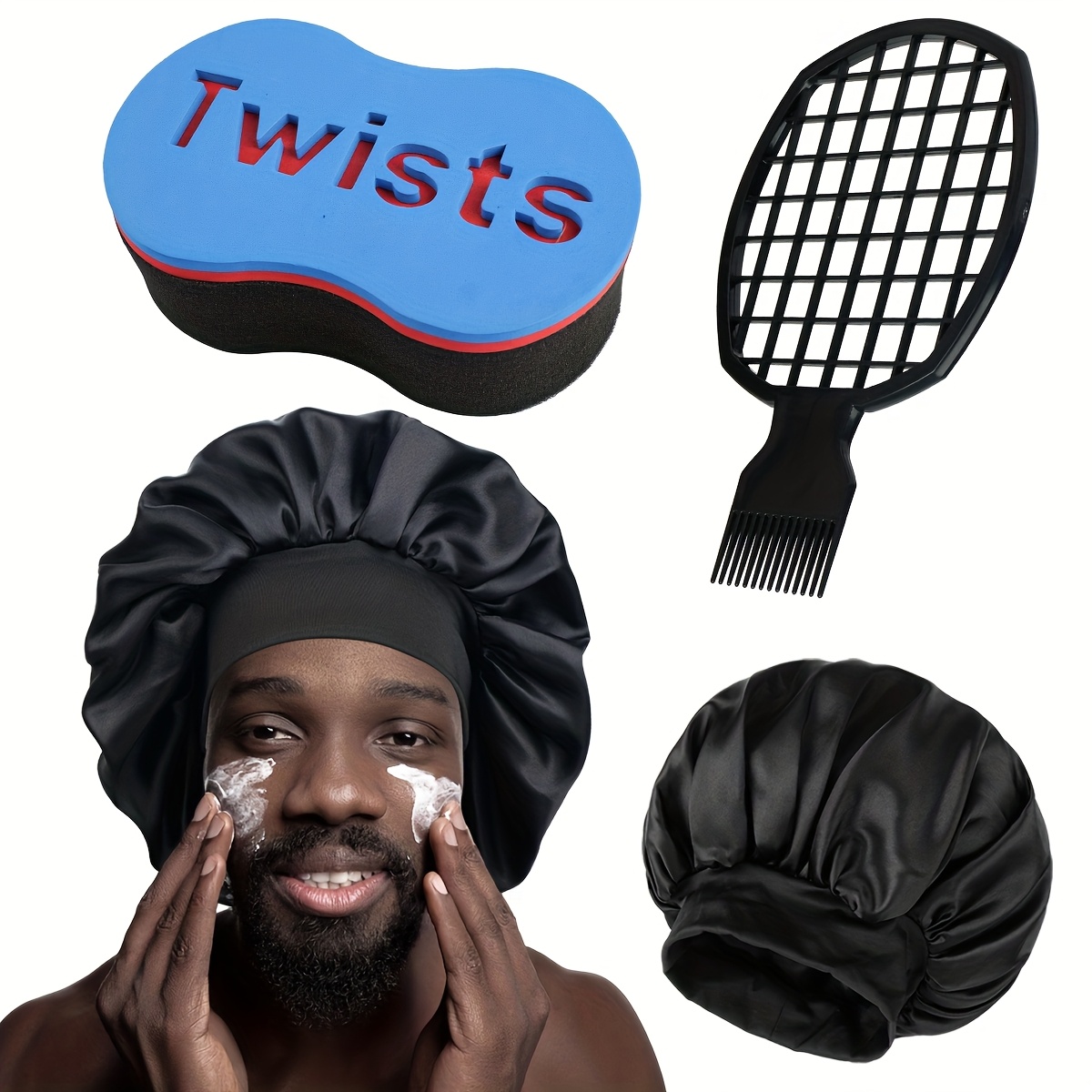 TEMU 3 pièces Kit de Coiffure pour Cheveux Bouclés – Éponge à Boucler, Outil de et Verrouillage, Bonnet en Mousse, Brosse de Mise – Ensemble d'Outils