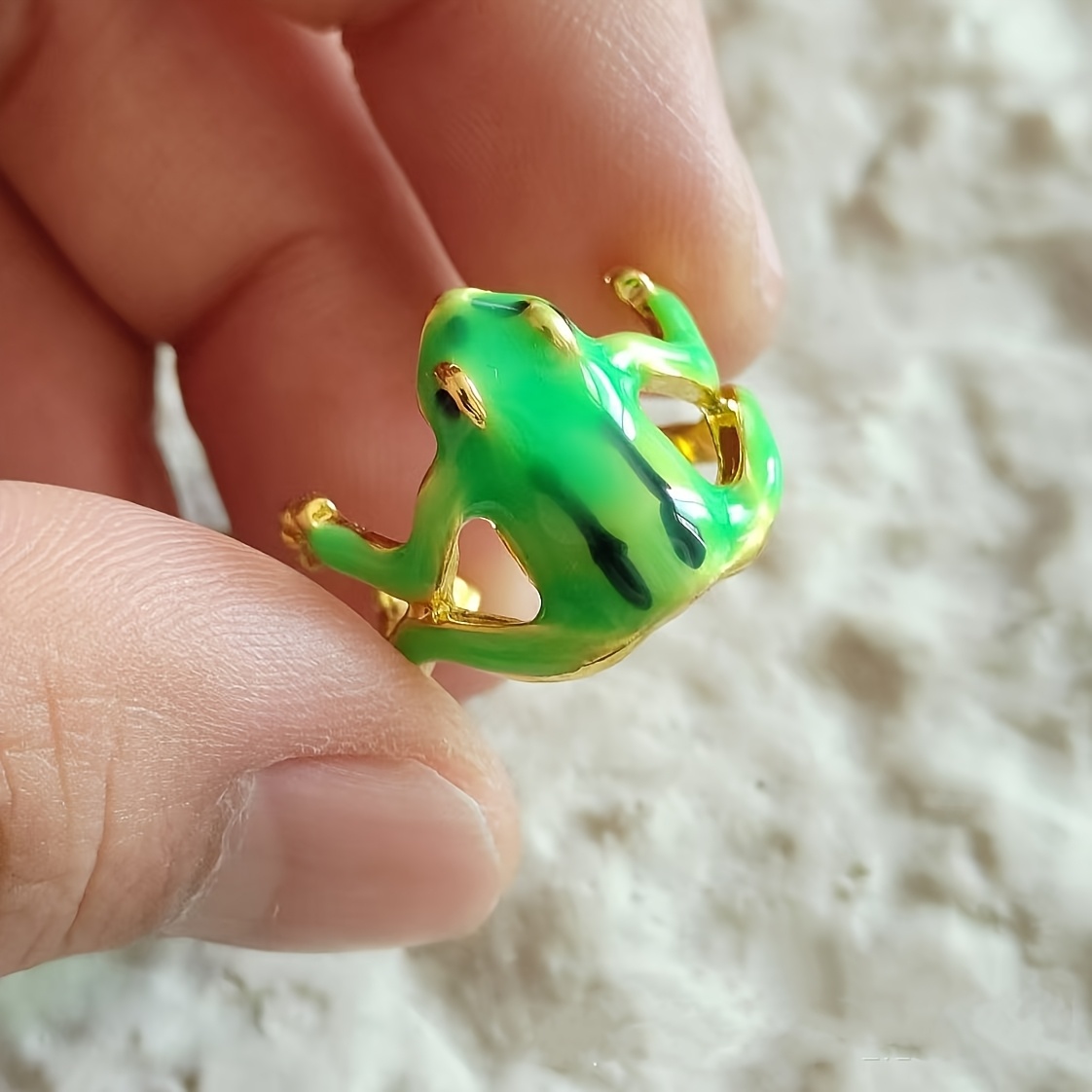 TEMU 1 stuk modieuze persoonlijkheidsring voor dames, eigenzinnige verstelbare open kikker-ring, schattige dierenring in hiphopstijl, groen of blauw,