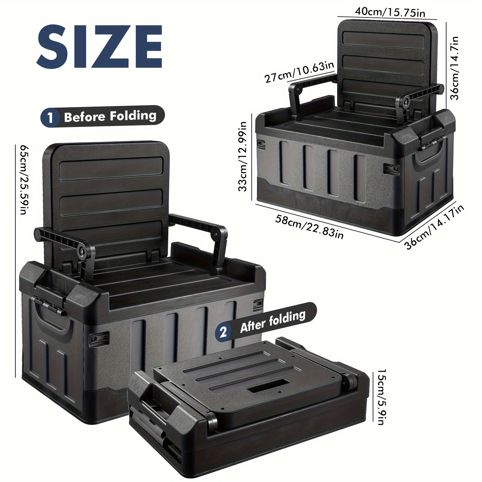 TEMU 15.85 Gallon Versatile Collapsible Vehicle Storage Container - Spacious Enough For Apparel, Playthings, And Outdoor Equipment, Sturdy Plastic