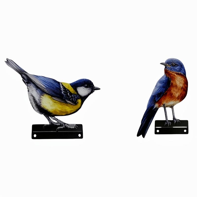 TEMU Vibrant 2pcs Colored Birdcage Topper Statues, Hand-painted Acrylic Wild Animal Habitat Bird Ornaments, Outdoor Garden Yard Fence Decor, Bohemian