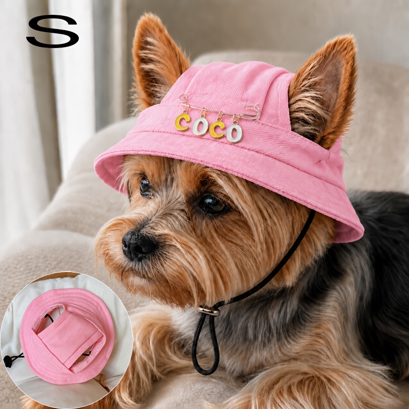 TEMU Custom Name Pet Hat Detachable Diy Letter-decorated Fisherman Hat For Dog Daily Wear Ear-revealing Design Must-haves For Walking Dog Outdoors