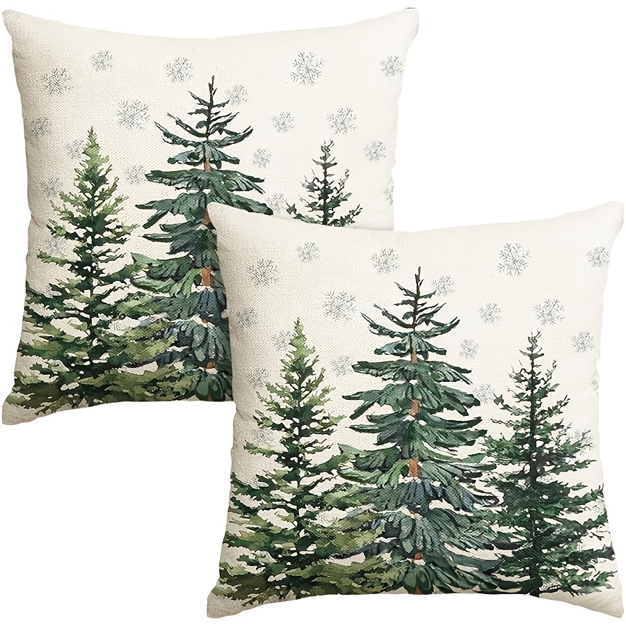 

2pcs Rustic Christmas Tree & Throw Pillow Covers - Linen, Zip Closure, Machine Washable For Sofa & Home Decor, Christmas Pillow Covers