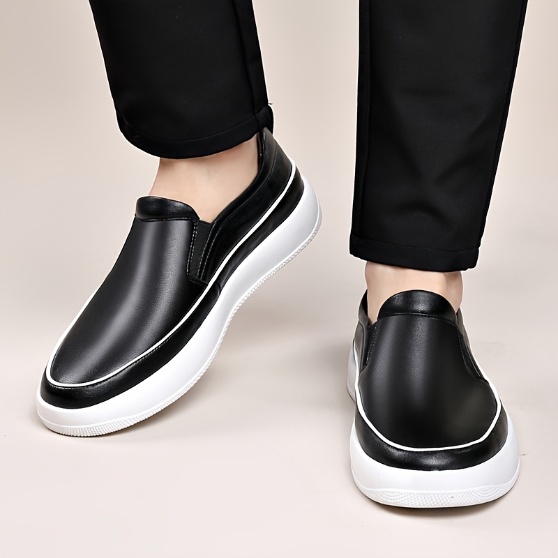 Men'S Plus Size Slip-On Loafers - Soft White Faux Upper, Non-Slip Rubber Sole, Black Stitching, Comfortable for Casual Attire & Vacation, Everyday Shoes | Neutral Shoe Look | Synthetic Cover Shoes, Dressy Shoes