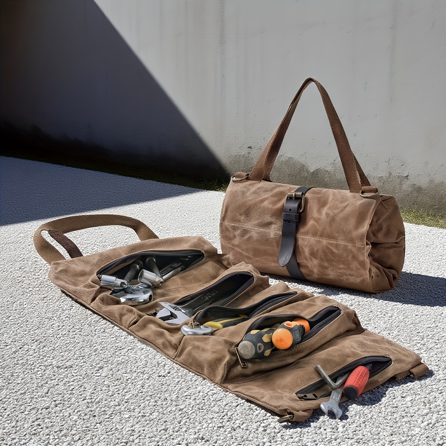 Vintage Canvas Tool Bag, Suitable for Storing Wrenches and Vehicle Repair, Portable Tool Bag, Thickened Multi-Functional Woodworking Bag for Tool Storage, Durable Hardware Tool Organizer