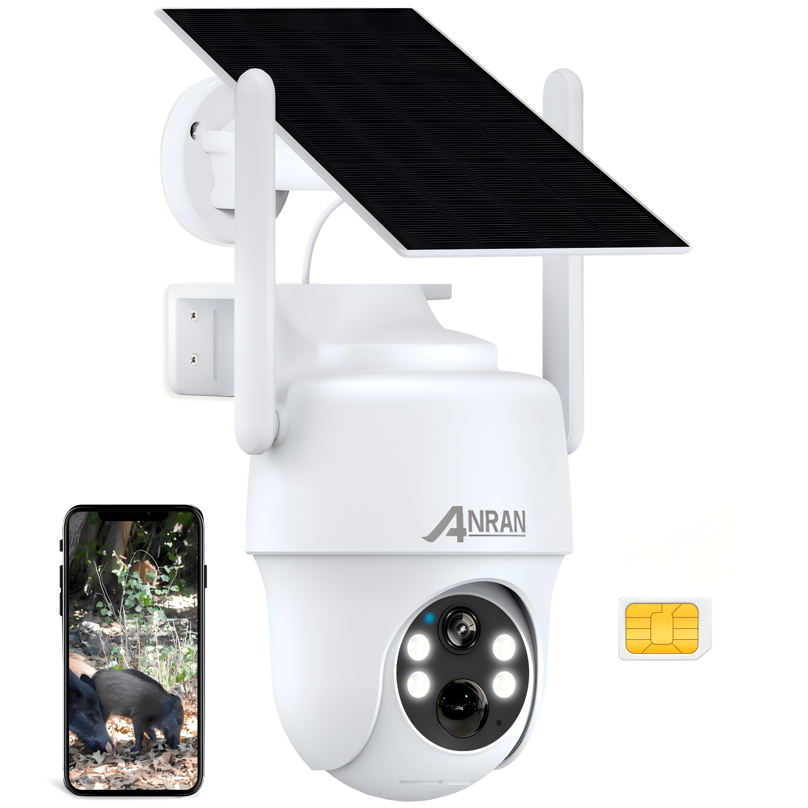 TEMU ANRAN 4G LTE Caméra de Sécurité Cellulaire Fil Extérieure, Caméra de Surveillance 3MP à Énergie Solaire Wifi, Détection PIR, Audio