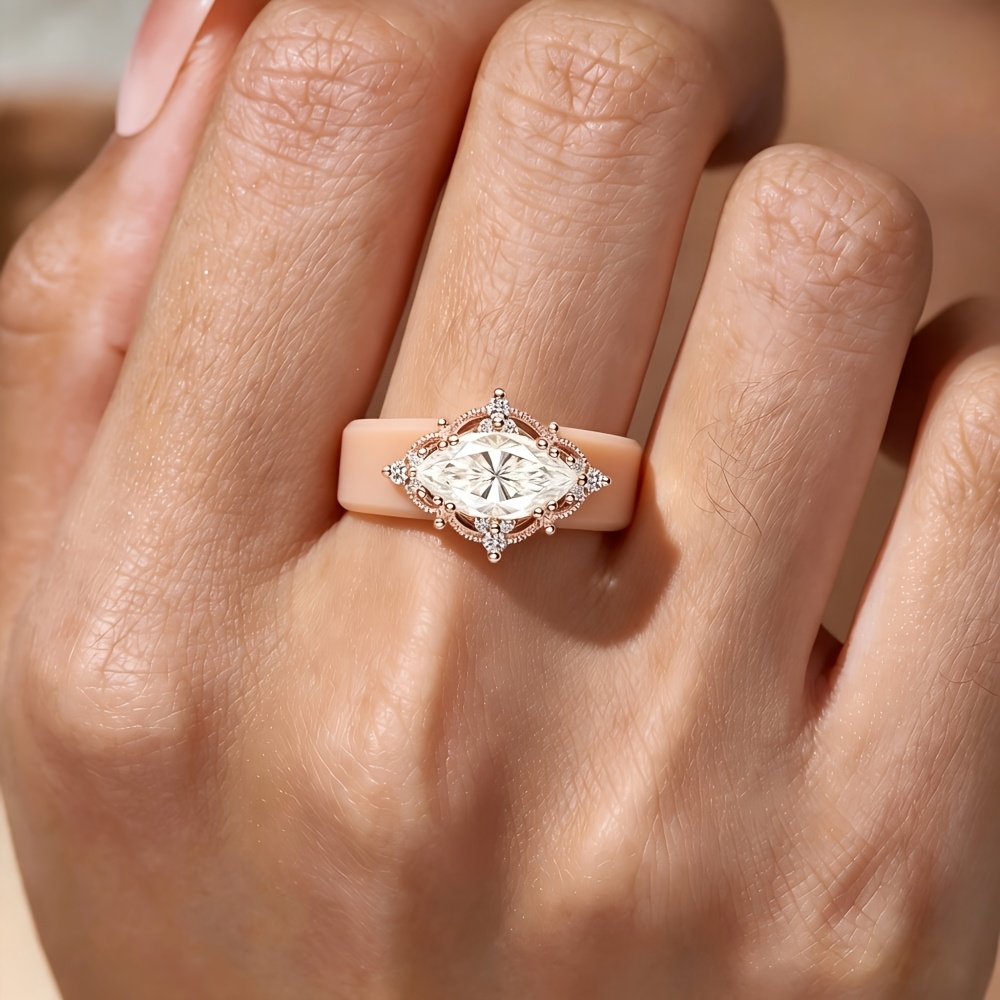 Luxurious Khaki Silicone Ring with Marquise-cut Zirconia