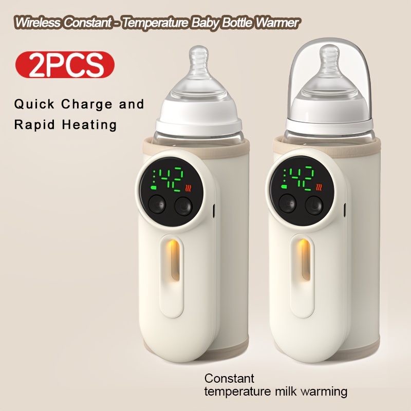 TEMU 2pcs Portable Bottle Warmer Heating, Precise & Night Light - Usb/battery Powered, Milk Warming, Lcd Thermometer, Beige - Ideal For Travel, Home,