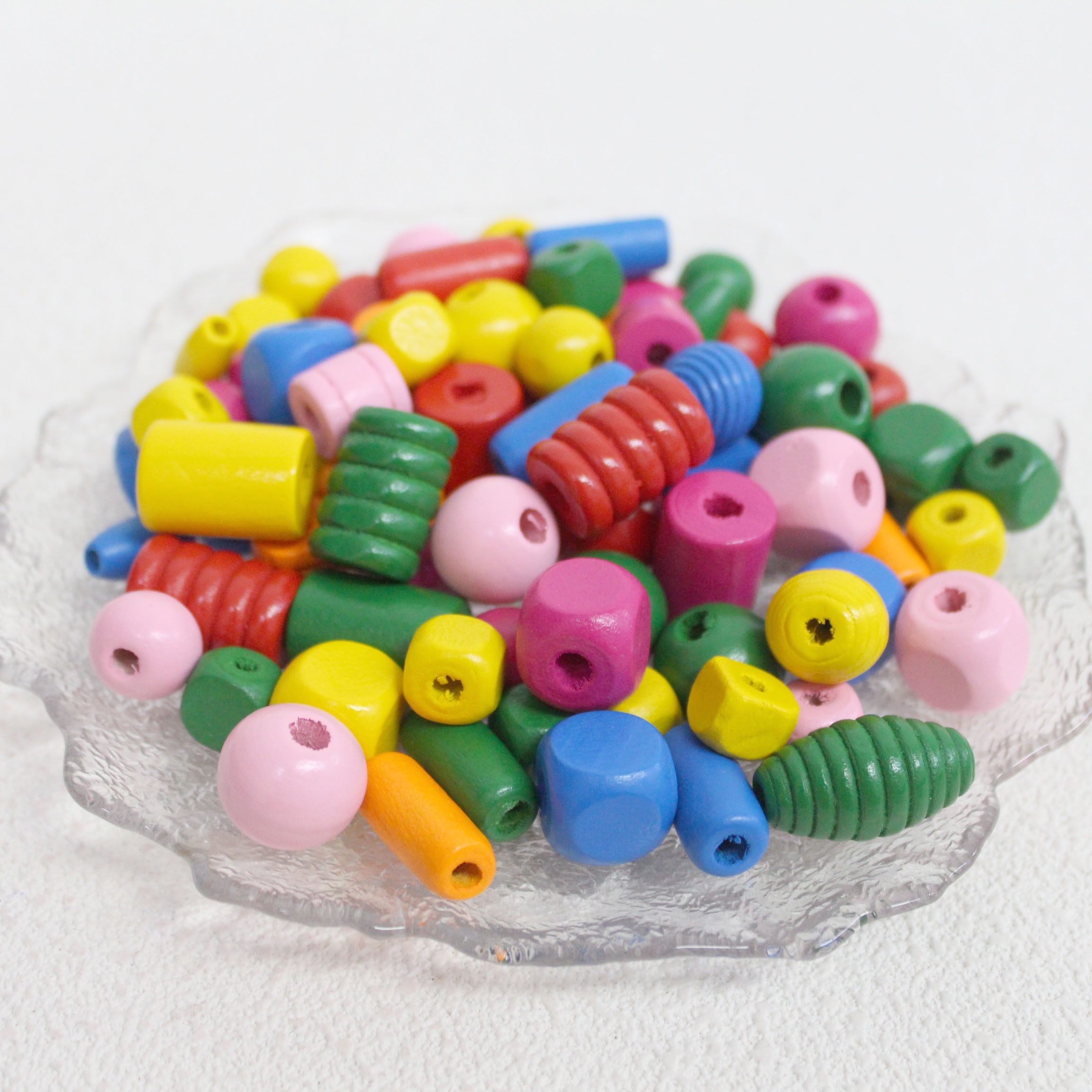 30pcs Colorful Wooden Beads Set - Assorted Shapes For Making, Bracelets & Necklaces Crafting Supplies
