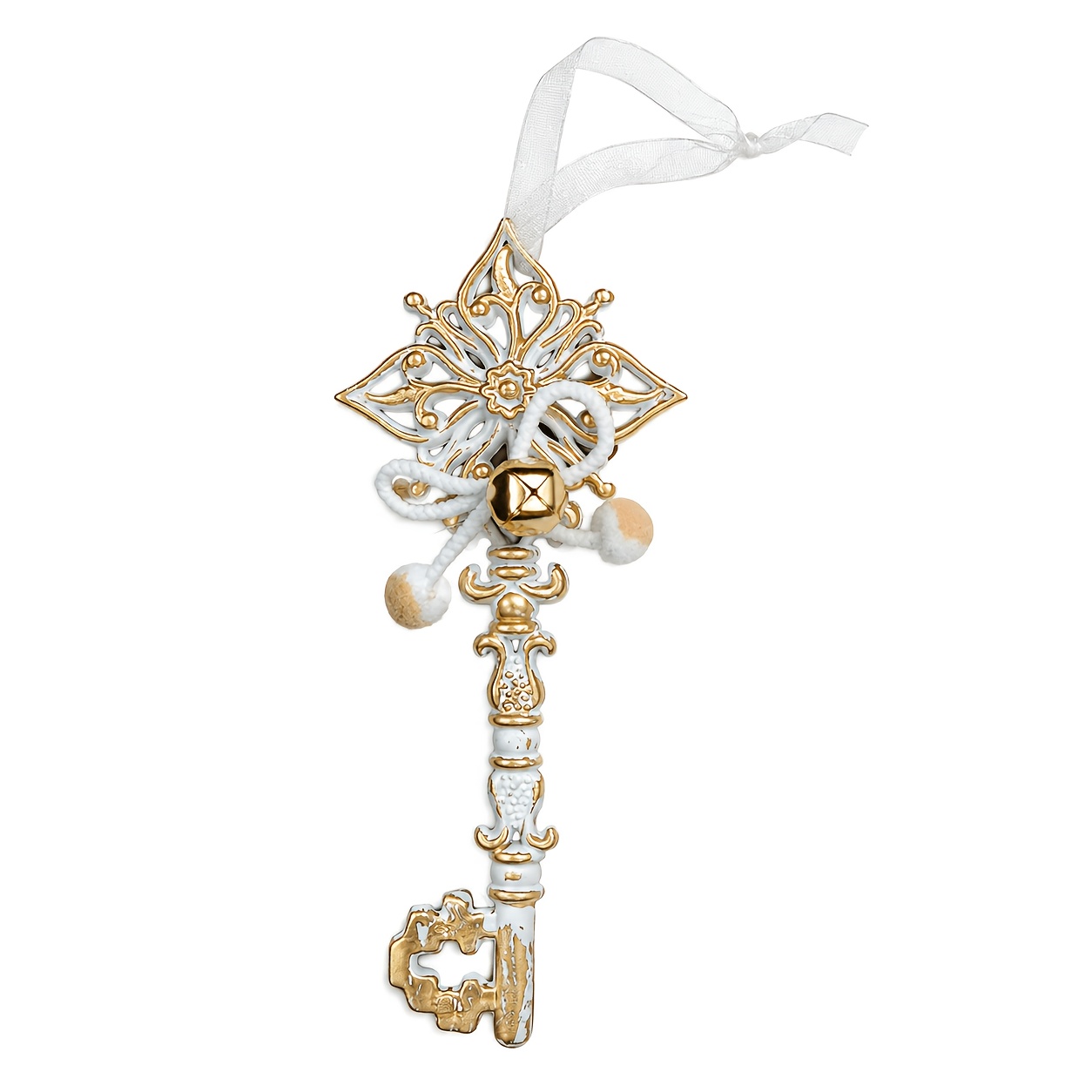 TEMU Ornements de Noël suspendus vintage et dorés, 4 modèles de fêtes en plastique sélectionnables avec nœuds de ruban et accents de pin