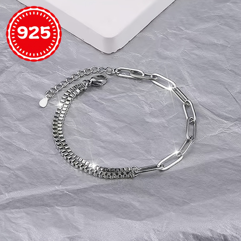925 Silver Allergy-Free Women's Bracelet, Simple Chain Splicing for Couples