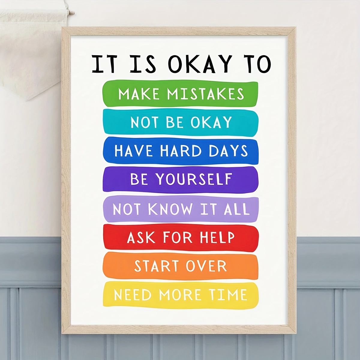 

1pc Framed Rainbow It's Okay Canvas Poster, Printed Canvas Painting Wall Art, Self-encouragement, House Decorations For Home Living Room/kitchen Decor