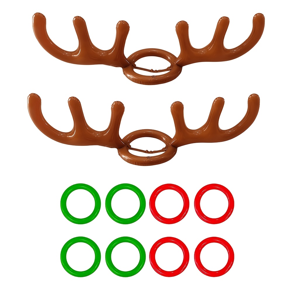 TEMU Christmas Inflatable Reindeer Antler Ring Toss Balloons Kit, 2-pack Antler Headband Balloons With Colorful Toss Rings For Xmas Party Games,