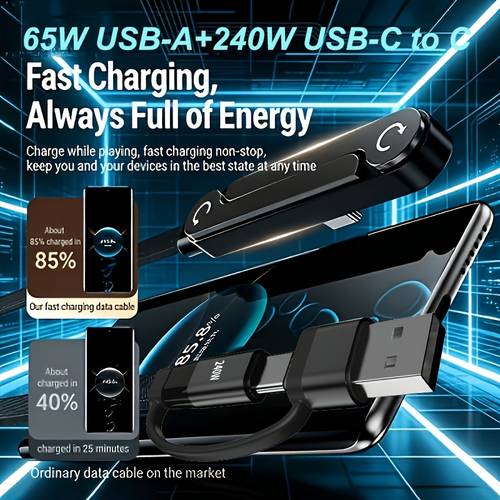 65w usb a 240w usb c 2 in 1 fast charging built in phone stand foldable hold data cable dual type c super fast charger elbow for iphone series and other cellphones