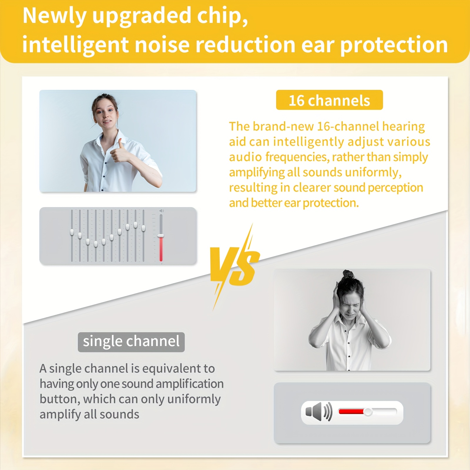 ELCTRTICI -Grade Hearing Amplifier with 4-Frequency Modes & 16-Channel Sound, Real Sound Restoration, Digital Volume Control, Compatible with & implants (VHP-1710) - Device for Tinnitus &