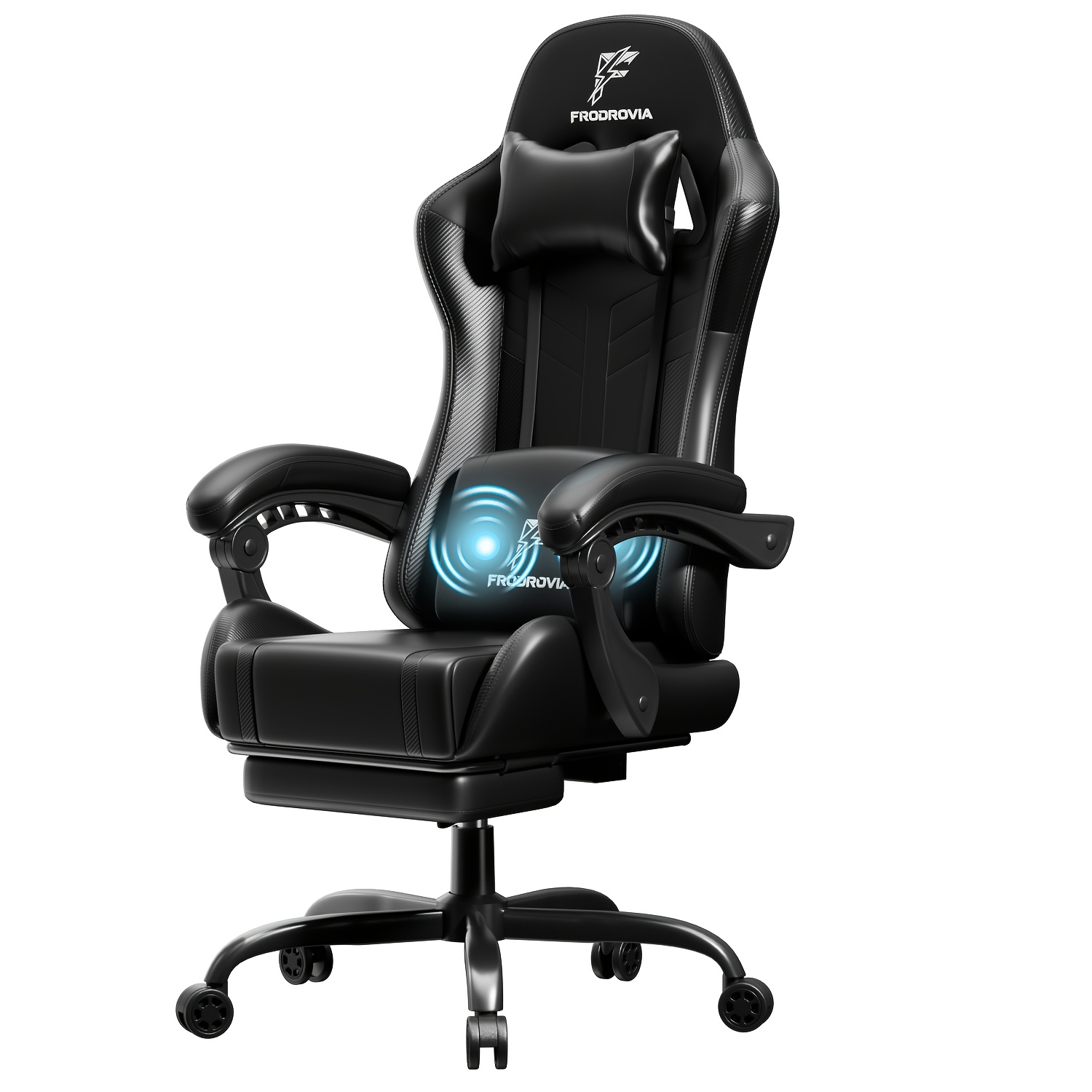 Image of Gaming Chair With Built-in Lumbar Massage Computer Chair Ergonomic Gaming Chair With Footrest, Adjustable Lumbar Support Reclining Office Chair For Long Working