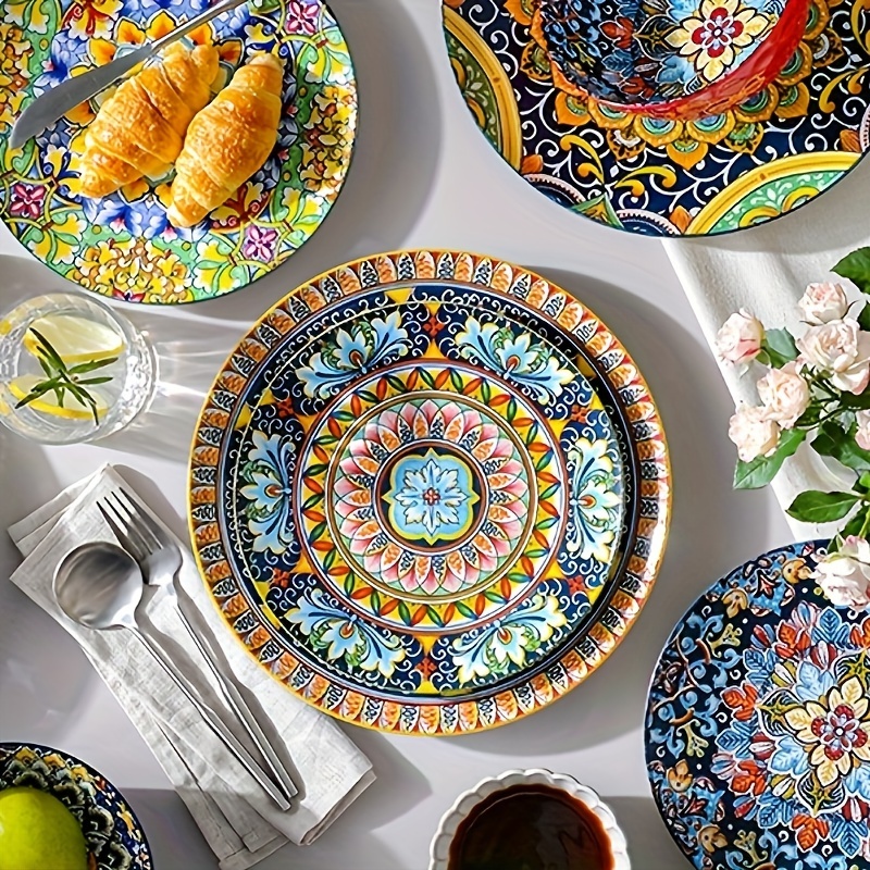 Bohemian Salad Plates Set Ceramic Dinner Plates Colorful Temu