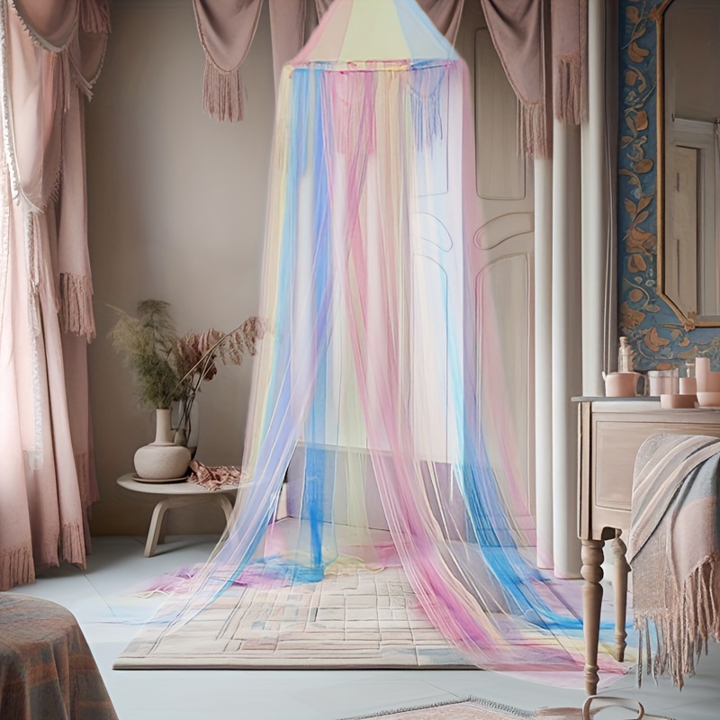 1pc rainbow bed mosquito net colorful princess fairy tent canopy pink dome reading corner unicorn themed party decoration details 3