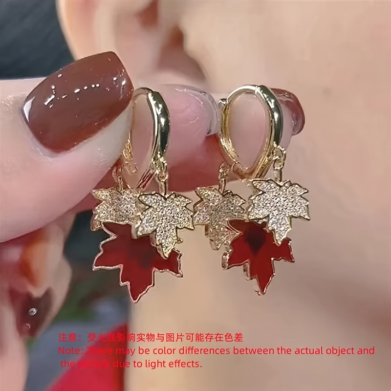 TEMU Vintage Ankola Leaf Studded With, Light Luxury High-end Niche Ins- Fashion Dangle Earrings