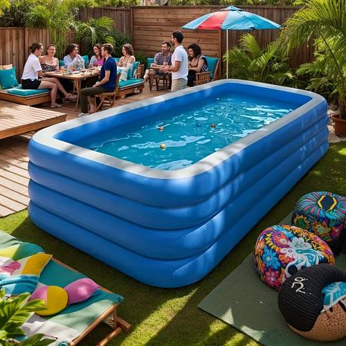 extra large inflatable swimming pool with bobo balls durable pvc foldable portable outdoor pool for yard lawn garden summer fun for family pool floats